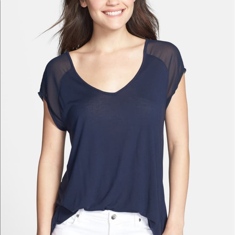 Chiffon Sleeve V-Neck Tee